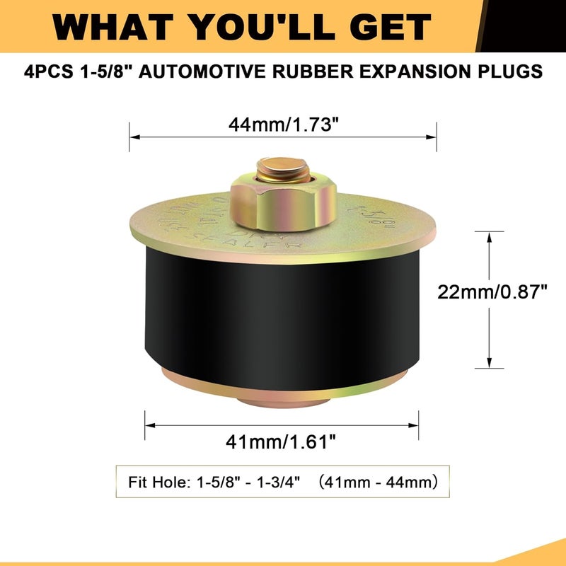 Siptenk 1-5/8" Freeze Rubber Expansion Plug 4 pcs, Automotive Rubber Expandable Freeze Plugs for Engine - Image 2